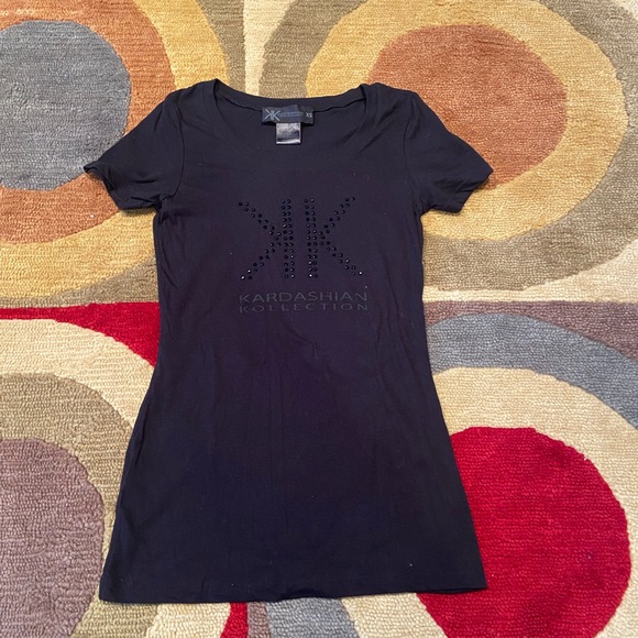 10 for $15 Kardashian Collection Black Rhinestone Logo Graphic T Shirt Top XS - Picture 1 of 4